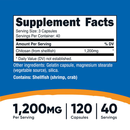 Nutricost Chitosan Supplement (1,200mg) – 120 Capsules | 40 Servings | Gluten & GMO-Free