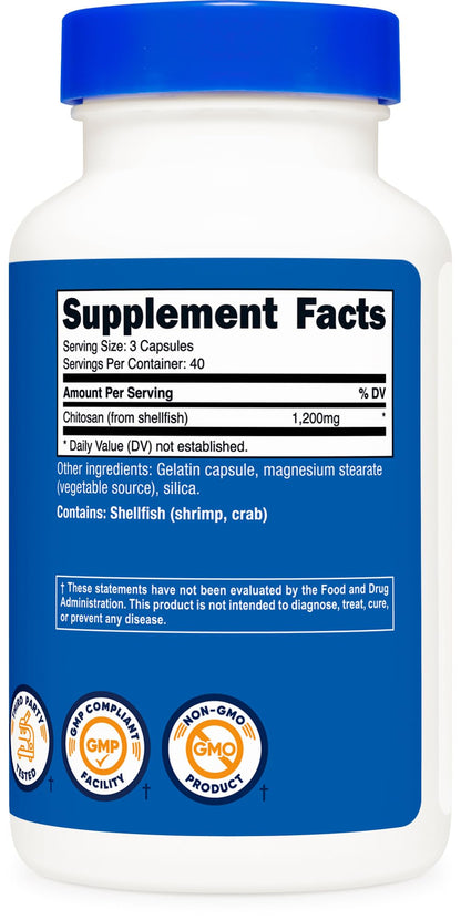 Nutricost Chitosan Supplement (1,200mg) – 120 Capsules | 40 Servings | Gluten & GMO-Free