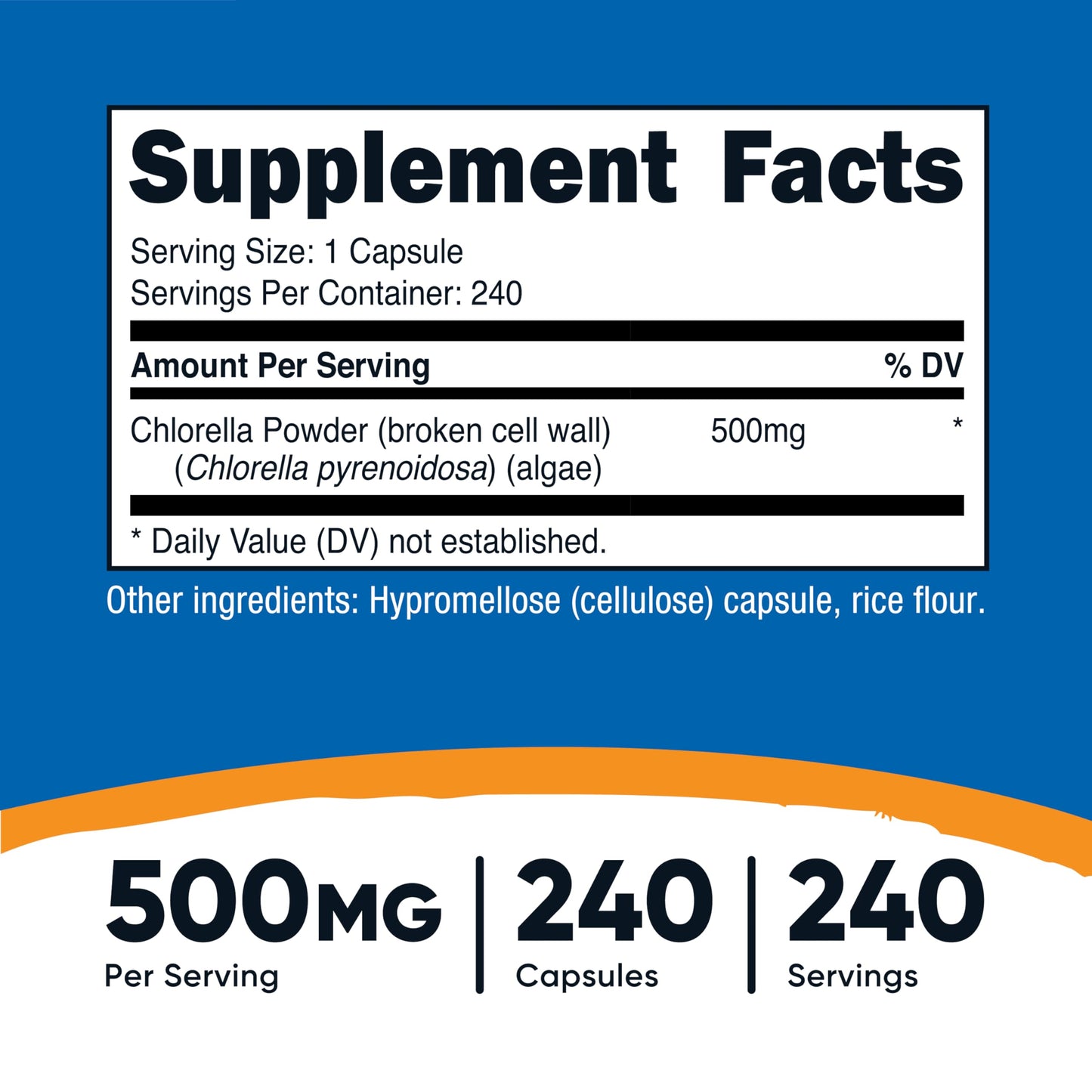 Nutricost Chlorella Capsules 500mg – 240 Veggie Capsules | Non-GMO & Gluten Free