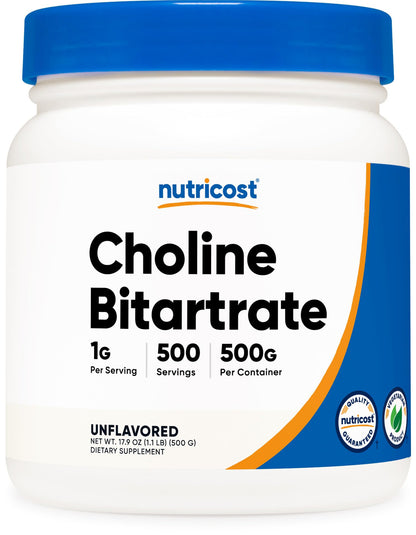 Nutricost Pure Choline Bitartrate Powder 500g – Gluten Free & Non-GMO