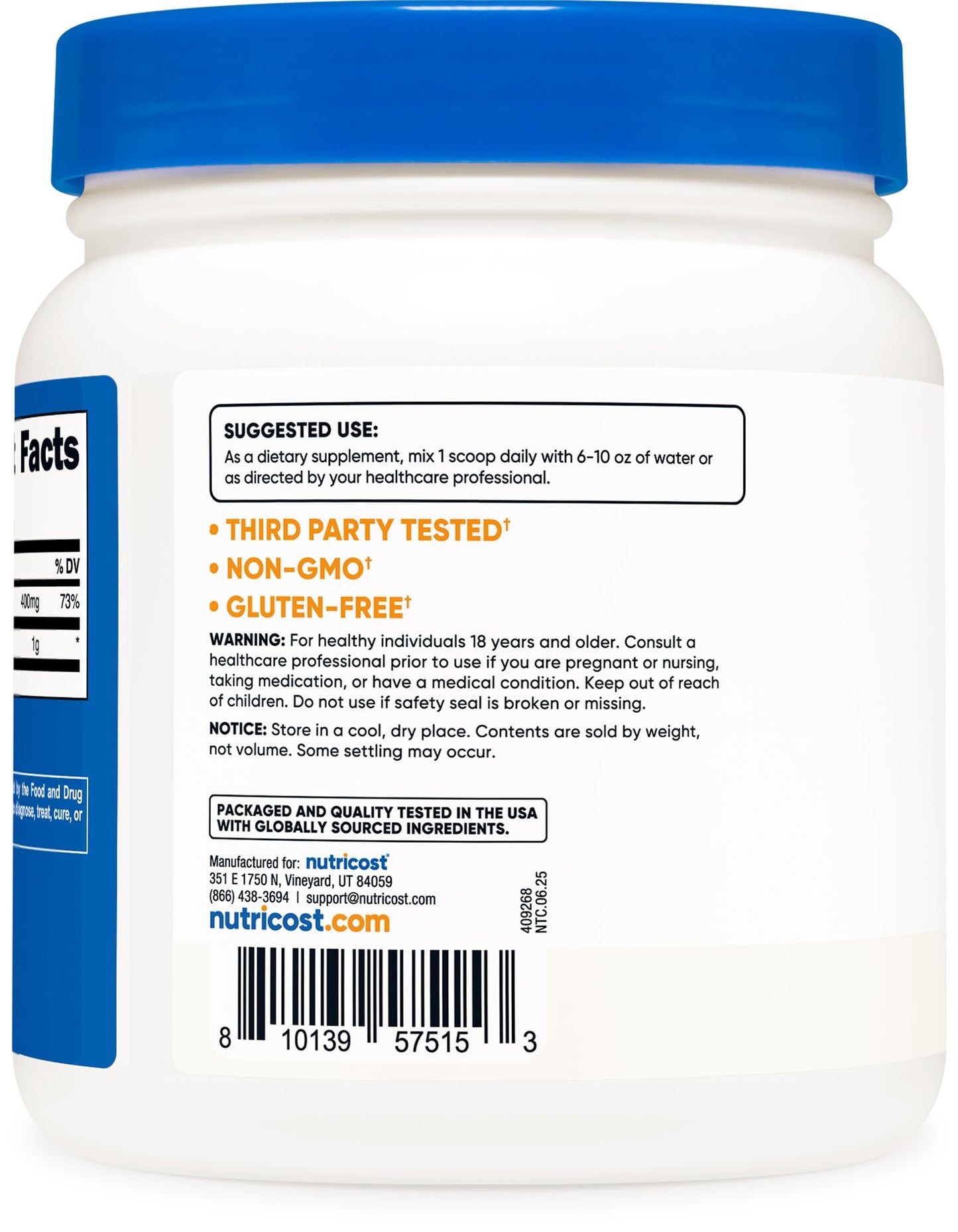 Nutricost Pure Choline Bitartrate Powder 500g – Gluten Free & Non-GMO