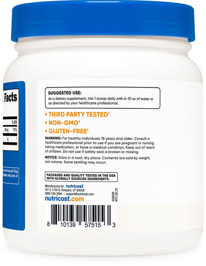 Nutricost Pure Choline Bitartrate Powder 500g – Gluten Free & Non-GMO