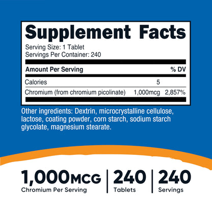 Nutricost Chromium 1000mcg - 240 Tablets | Gluten Free, Non-GMO (Pack of 2)