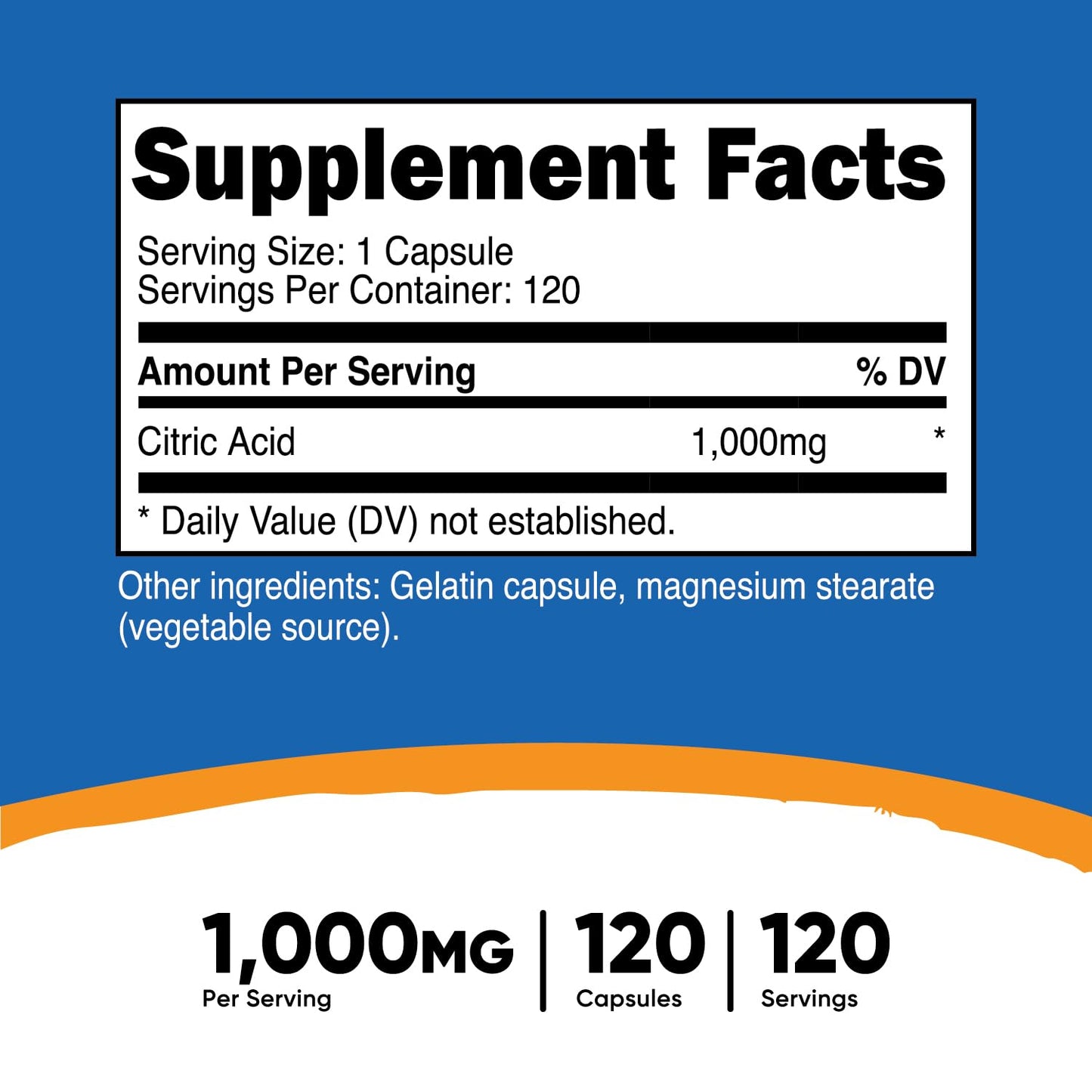 Nutricost Citric Acid 1000mg (1g) - 120 Capsules - Gluten Free, Non-GMO
