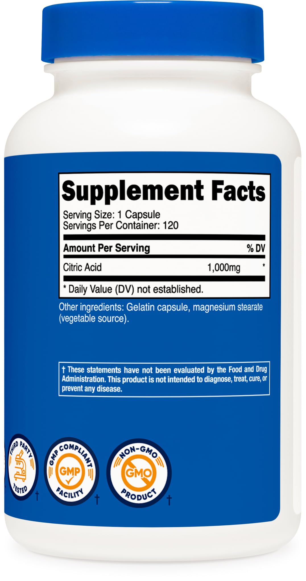 Nutricost Citric Acid 1000mg (1g) - 120 Capsules - Gluten Free, Non-GMO