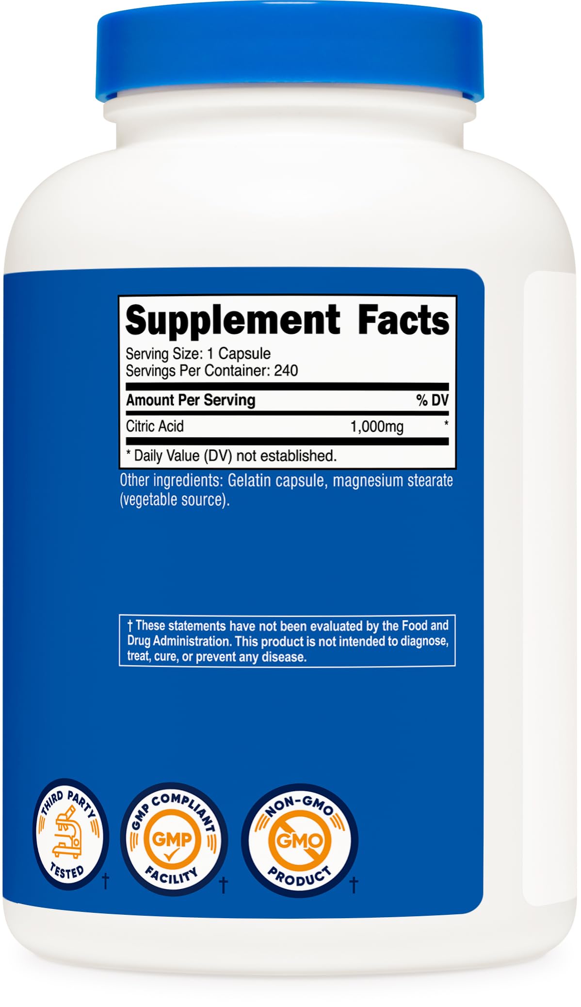 Nutricost Citric Acid 1000mg — 240 Capsules | Gluten Free, Non-GMO