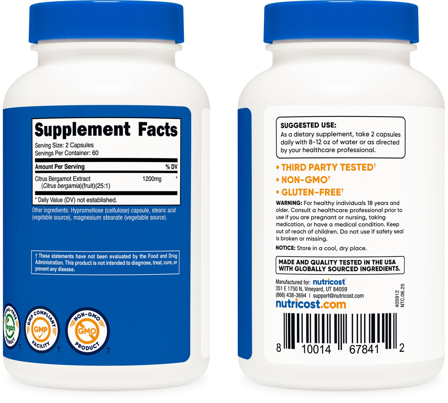 Nutricost Citrus Bergamot Capsules 1,200 mg – 25:1 Extract, 60 Servings (Pack of 2)