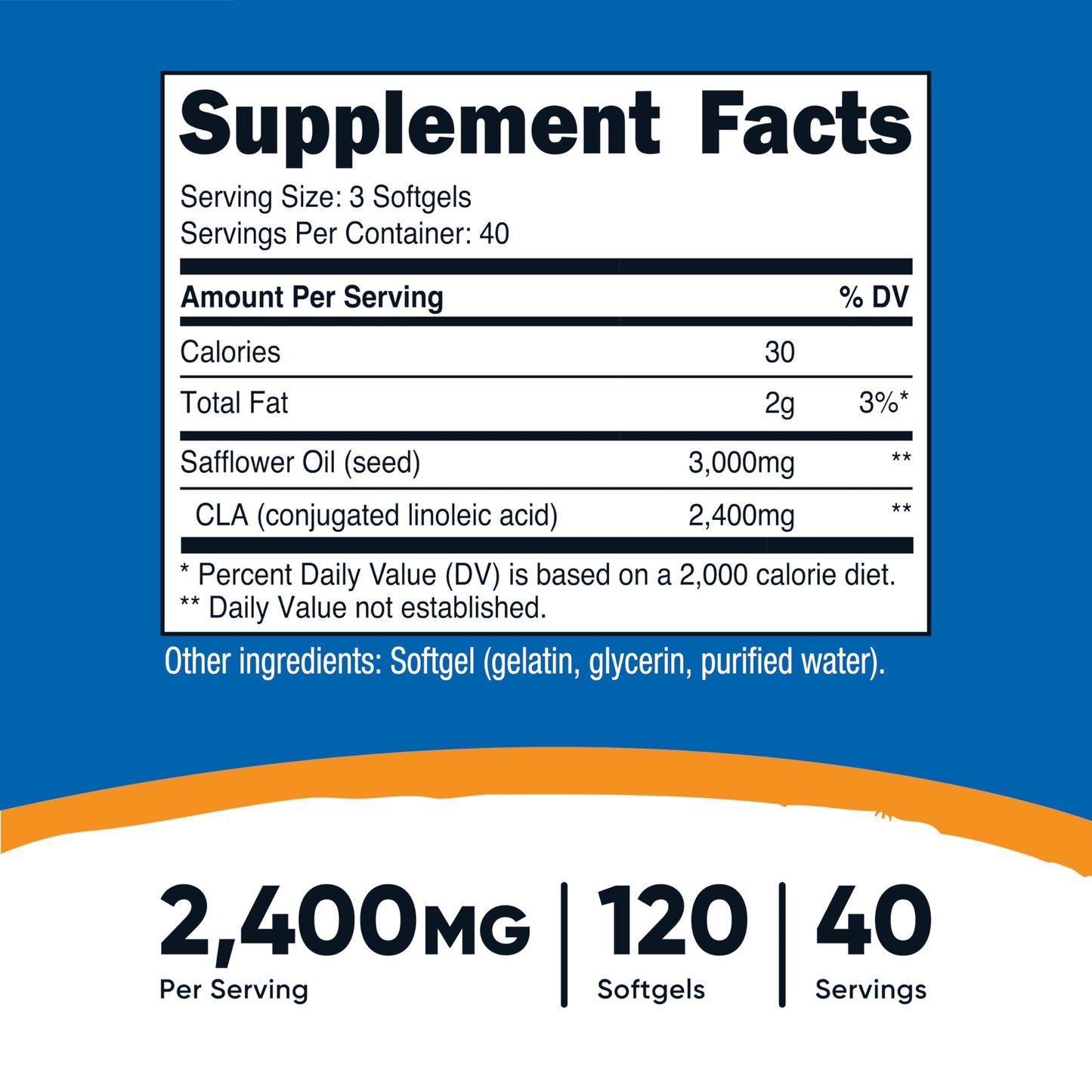 Nutricost CLA (Conjugated Linoleic Acid) 2,400mg - 120 Softgels | Gluten Free, Non-GMO, 800mg Per Softgel