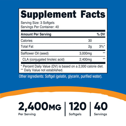 Nutricost CLA (Conjugated Linoleic Acid) 2,400mg - 120 Softgels | Gluten Free, Non-GMO, 800mg Per Softgel