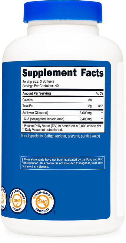 Nutricost CLA (Conjugated Linoleic Acid) 2,400mg - 120 Softgels | Gluten Free, Non-GMO, 800mg Per Softgel