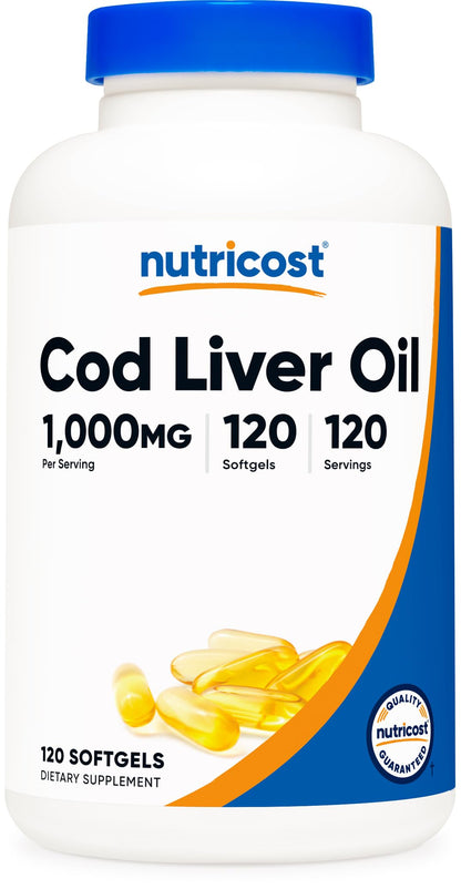 Nutricost Cod Liver Oil 1000mg, 120 Softgels – Non-GMO & Gluten Free