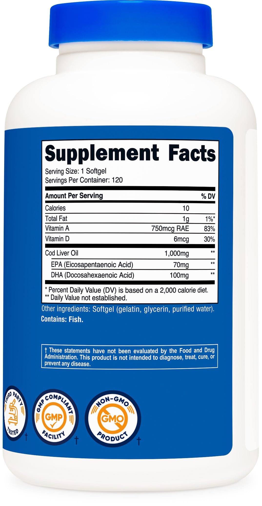 Nutricost Cod Liver Oil 1000mg, 120 Softgels – Non-GMO & Gluten Free