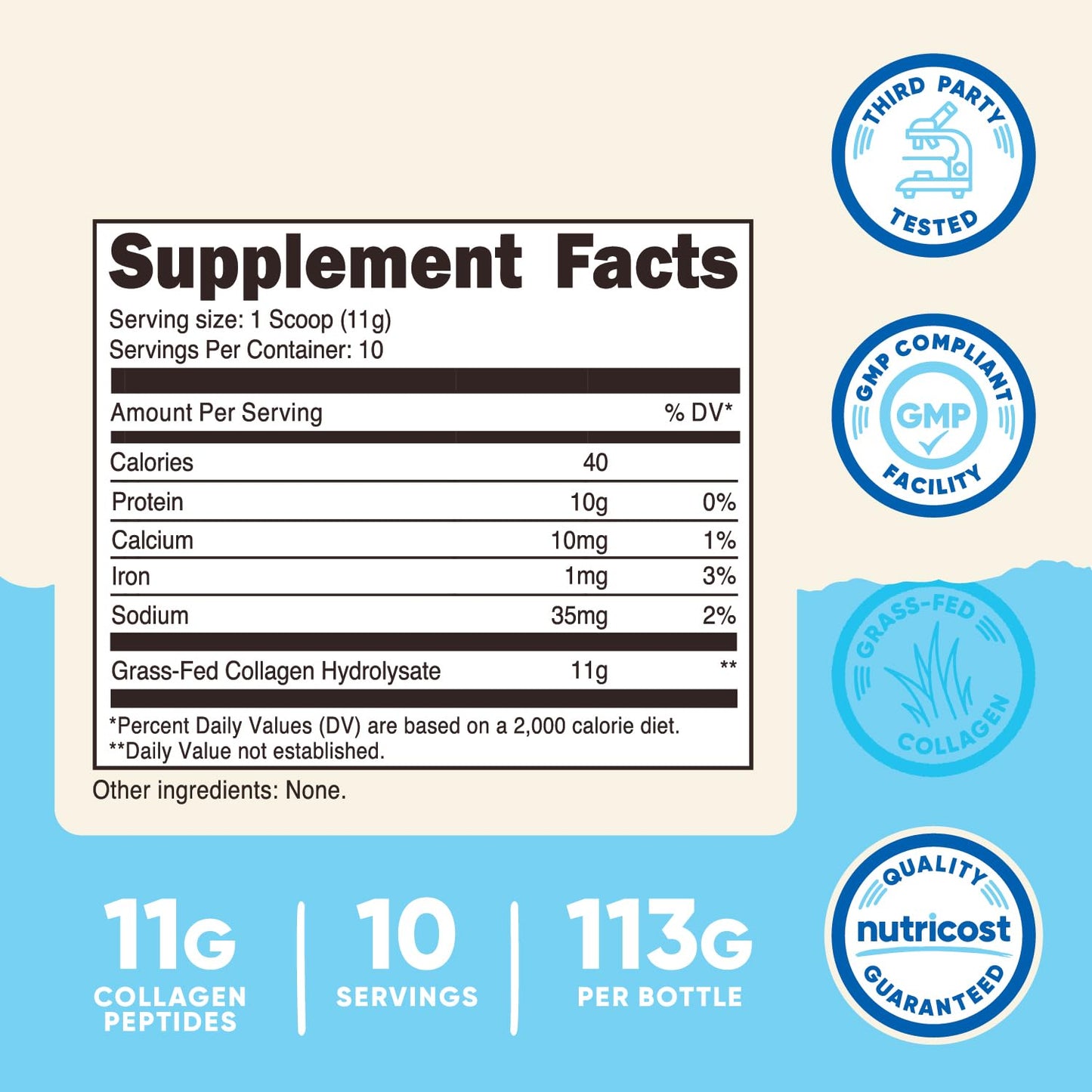Nutricost Collagen Peptides Powder 4 oz Unflavored | Type I & III, Grass-Fed