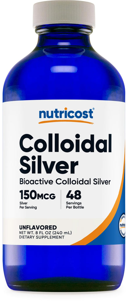 Nutricost Colloidal Silver 8oz – Cobalt Blue Glass Bottles | Bio-Active