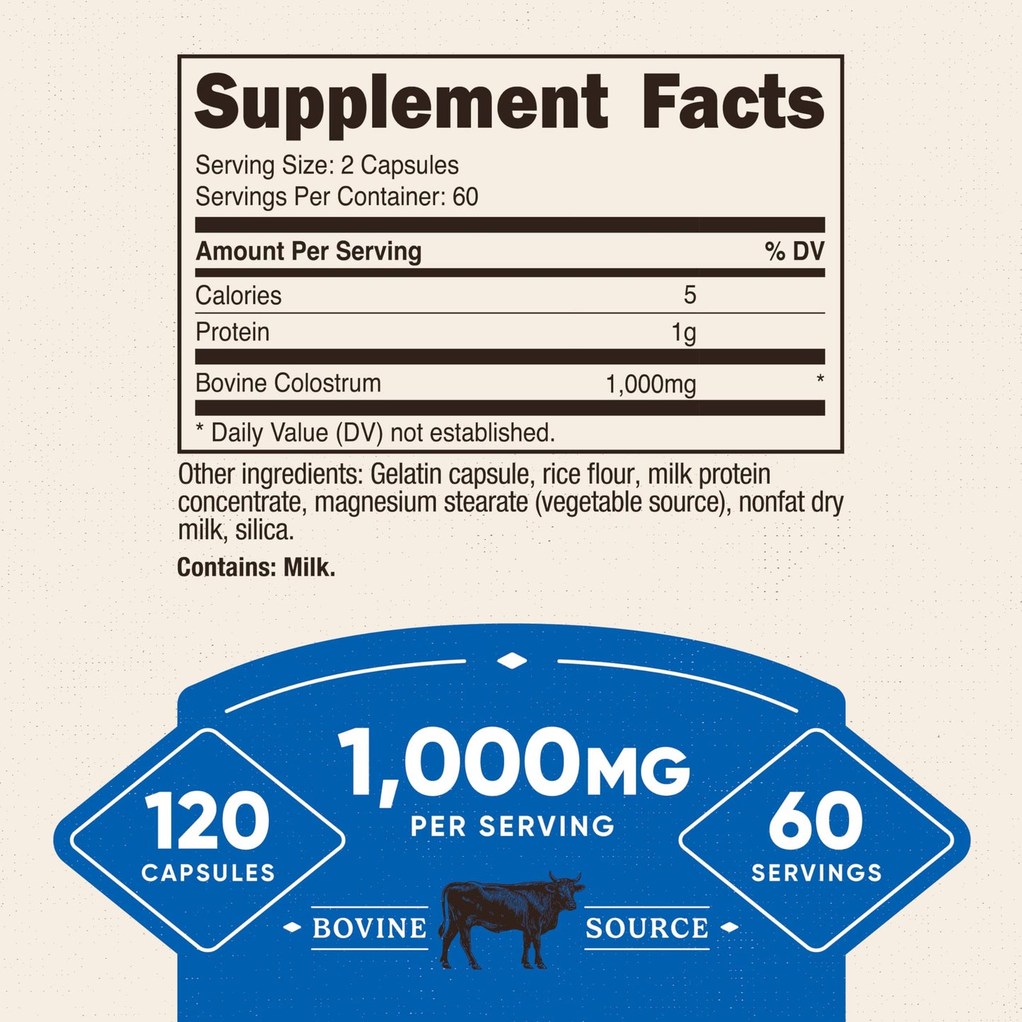 Nutricost Colostrum 1000mg, 120 Capsules – Gluten Free & GMO Free, 60 Servings