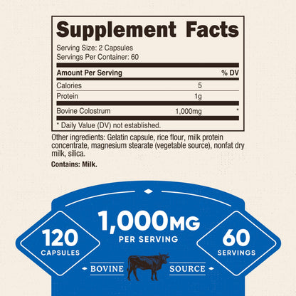 Nutricost Colostrum 1000mg, 120 Capsules – Gluten Free & GMO Free, 60 Servings