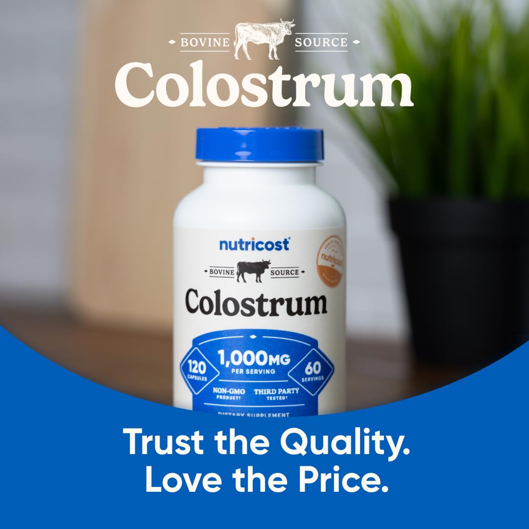 Nutricost Colostrum 1000mg, 120 Capsules – Gluten Free & GMO Free, 60 Servings