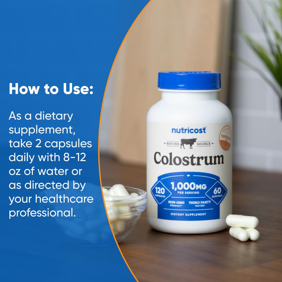 Nutricost Colostrum 1000mg, 120 Capsules – Gluten Free & GMO Free, 60 Servings