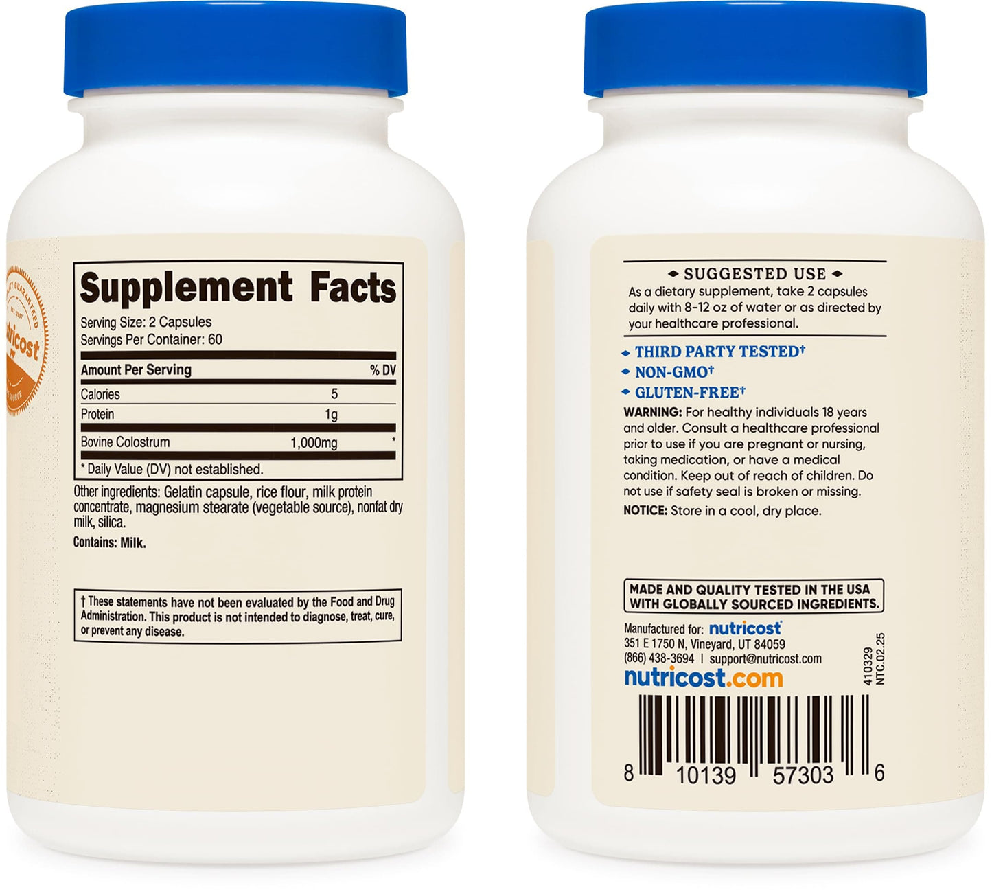 Nutricost Colostrum 1000mg, 120 Capsules – Gluten Free & GMO Free, 60 Servings