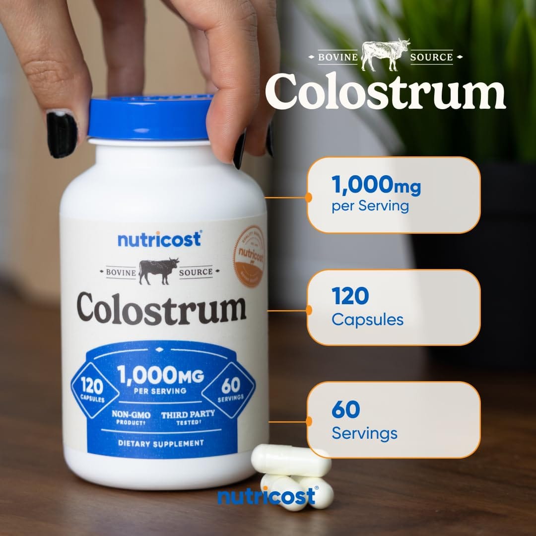 Nutricost Colostrum 1000mg, 120 Capsules – Gluten Free & GMO Free, 60 Servings