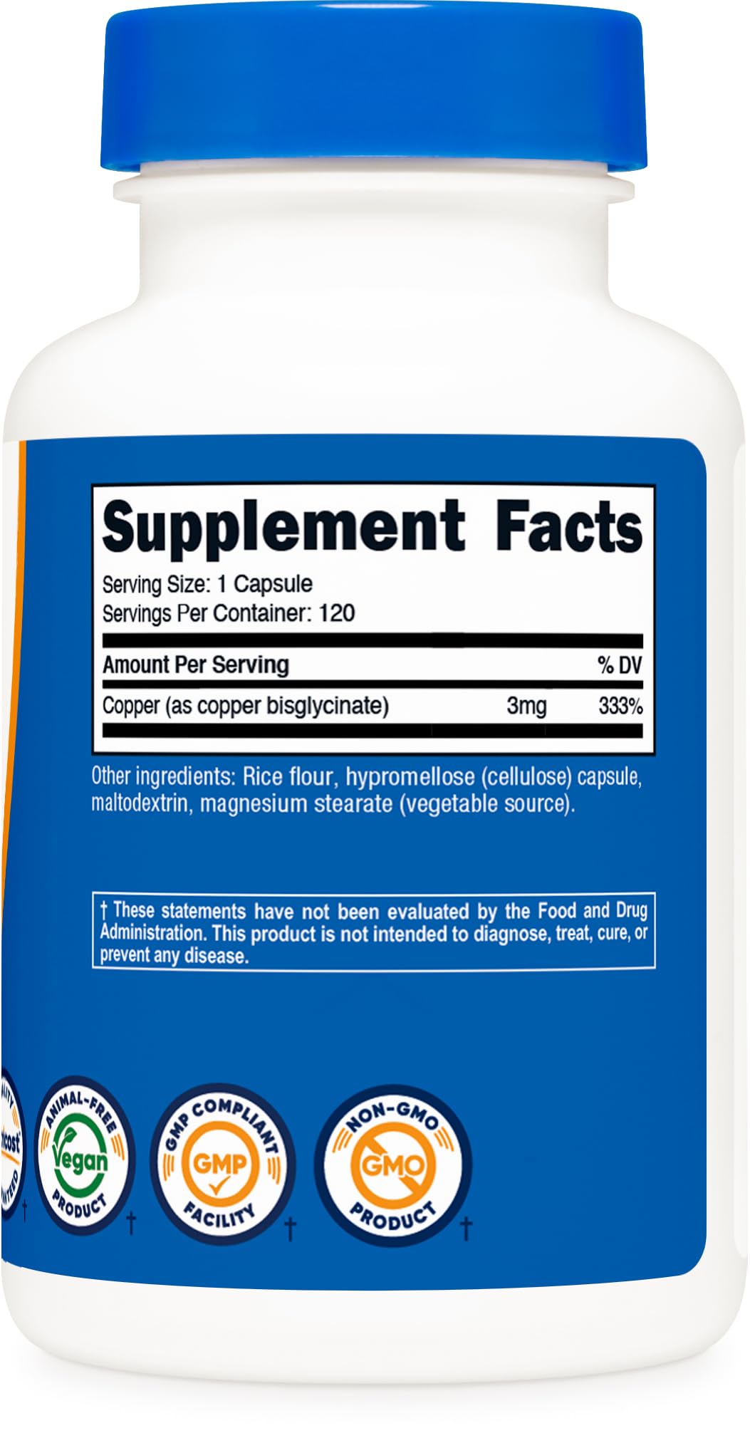 Nutricost Copper Glycinate Capsules – 120 Count, 3 mg Copper per Serving | Non-GMO & Vegan