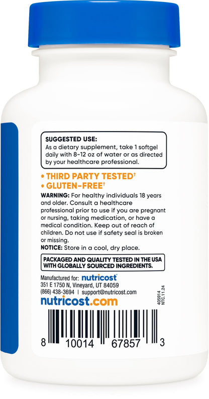 Nutricost CoQ10 Softgels (120 Servings, 100 mg) – High Absorption, Gluten Free & Non-GMO