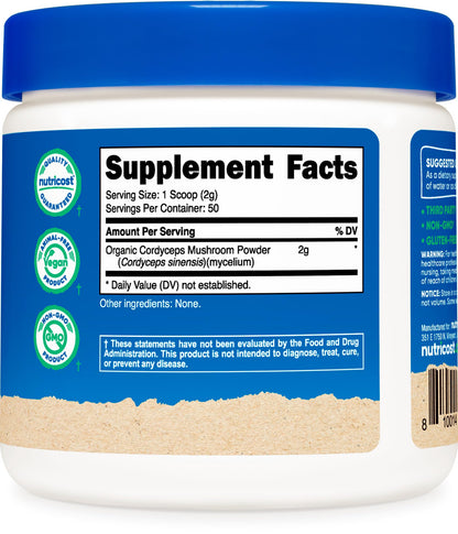 Nutricost Organic Cordyceps Powder 100 Grams | USDA Organic, Non-GMO, Gluten Free