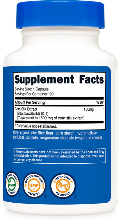 Nutricost Corn Silk (150mg) 90 Capsules - Corn Silk Extract, Vegan, Gluten-Free, GMO-Free
