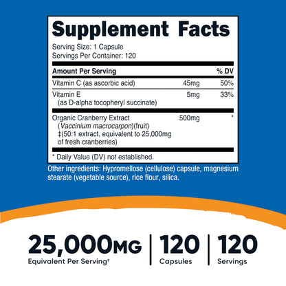 Nutricost Cranberry Extract 25,000mg (120 Capsules) with Vitamin C & Vitamin E