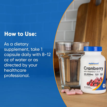 Nutricost Cranberry Extract 25,000mg (120 Capsules) with Vitamin C & Vitamin E