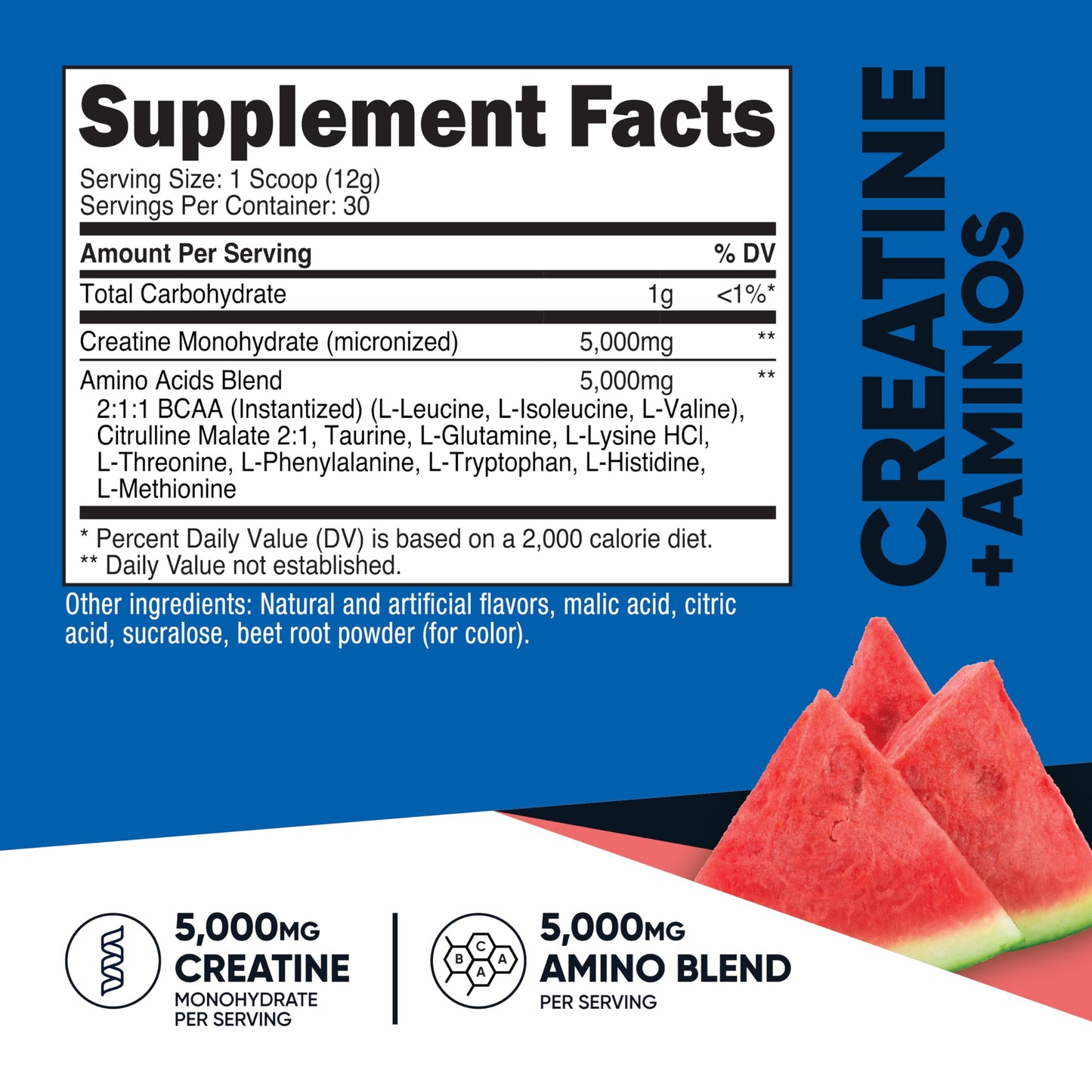 Nutricost Creatine + Aminos 30 Servings - Watermelon Flavor