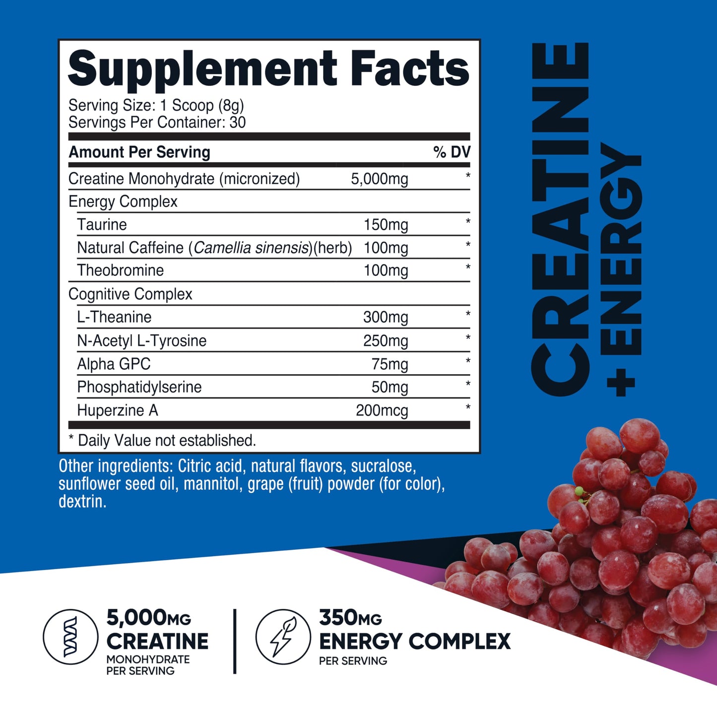 Nutricost Creatine + Energy (Grape) – 30 Servings, 5,000mg Creatine Monohydrate
