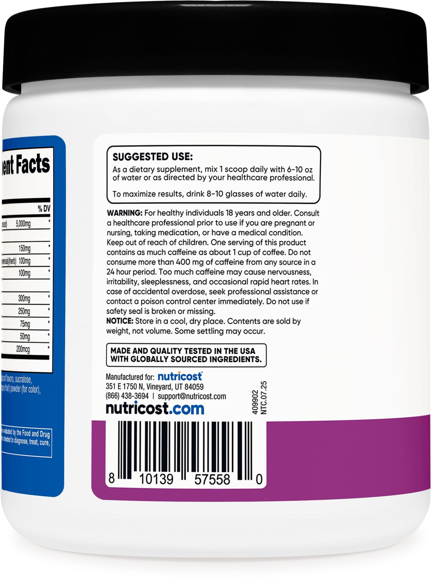 Nutricost Creatine + Energy (Grape) – 30 Servings, 5,000mg Creatine Monohydrate