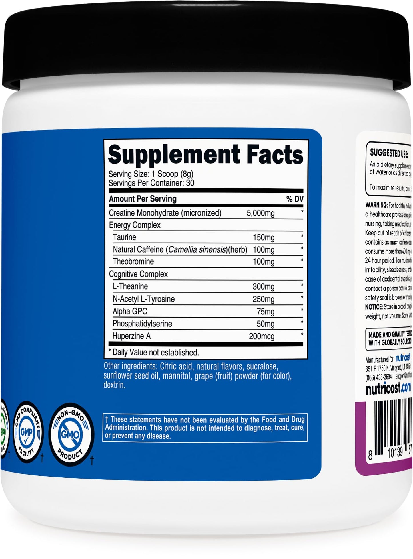Nutricost Creatine + Energy (Grape) – 30 Servings, 5,000mg Creatine Monohydrate