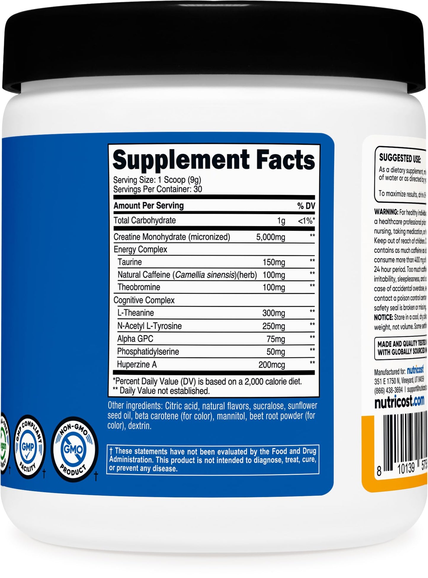 Nutricost Creatine + Energy Peach Mango – 30 Servings (5,000mg Creatine Monohydrate + 350mg Energy)