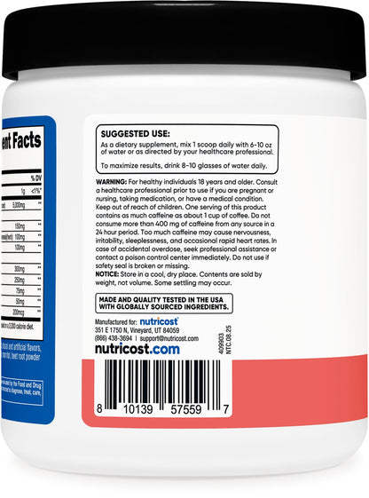 Nutricost Creatine + Energy 30 Servings – Watermelon | 5,000mg Creatine Monohydrate + 350mg Energy