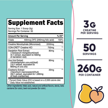 Nutricost Creatine Monohydrate Powder for Women – Peach Mango, 50 Servings