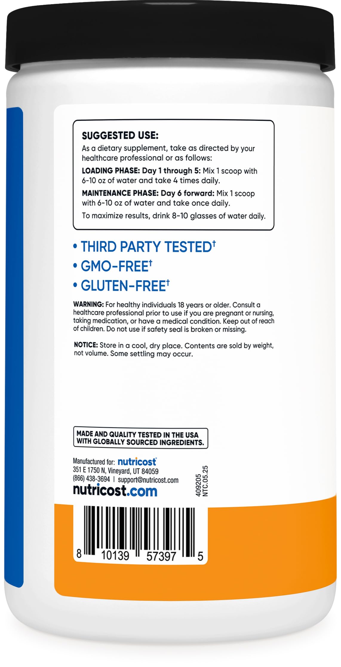 Nutricost Creatine Monohydrate Powder Mandarin Orange (500g) – Micronized, Vegan, Non-GMO, Gluten Free