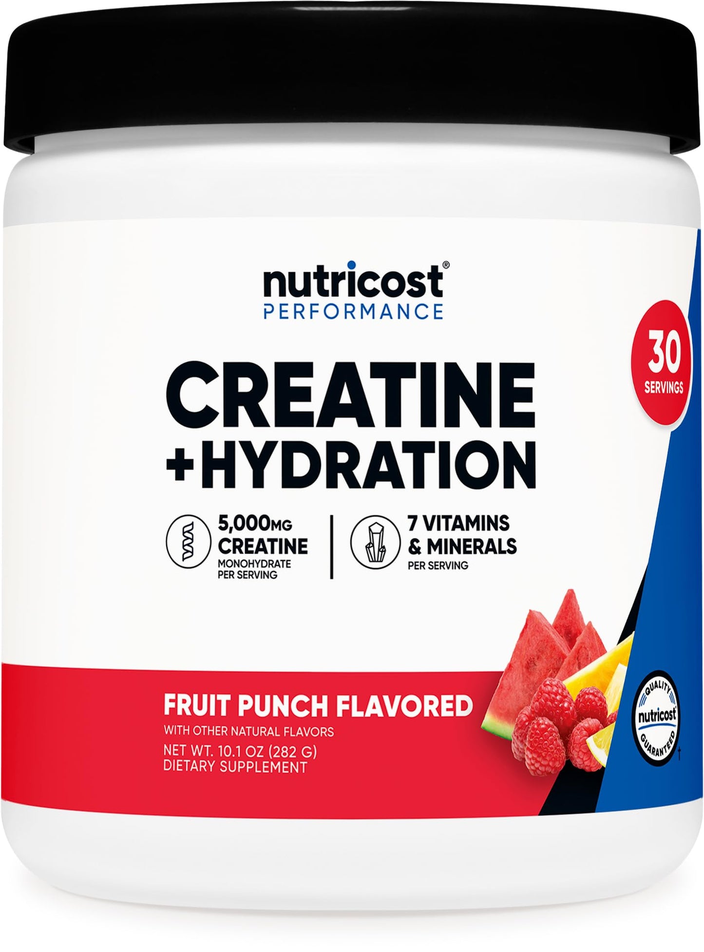 Nutricost Creatine Monohydrate + Hydration Fruit Punch (30 Servings) – 5,000mg Creatine Per Serving, 7 Vitamins & Minerals