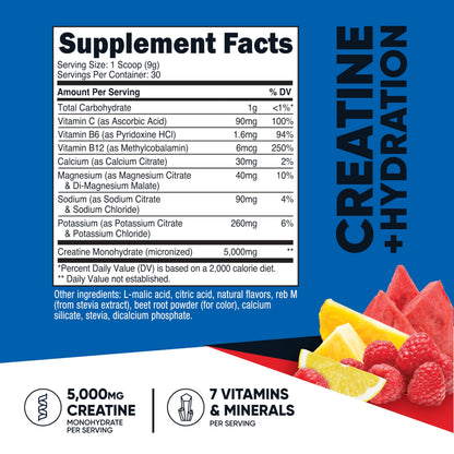 Nutricost Creatine Monohydrate + Hydration Fruit Punch (30 Servings) – 5,000mg Creatine Per Serving, 7 Vitamins & Minerals