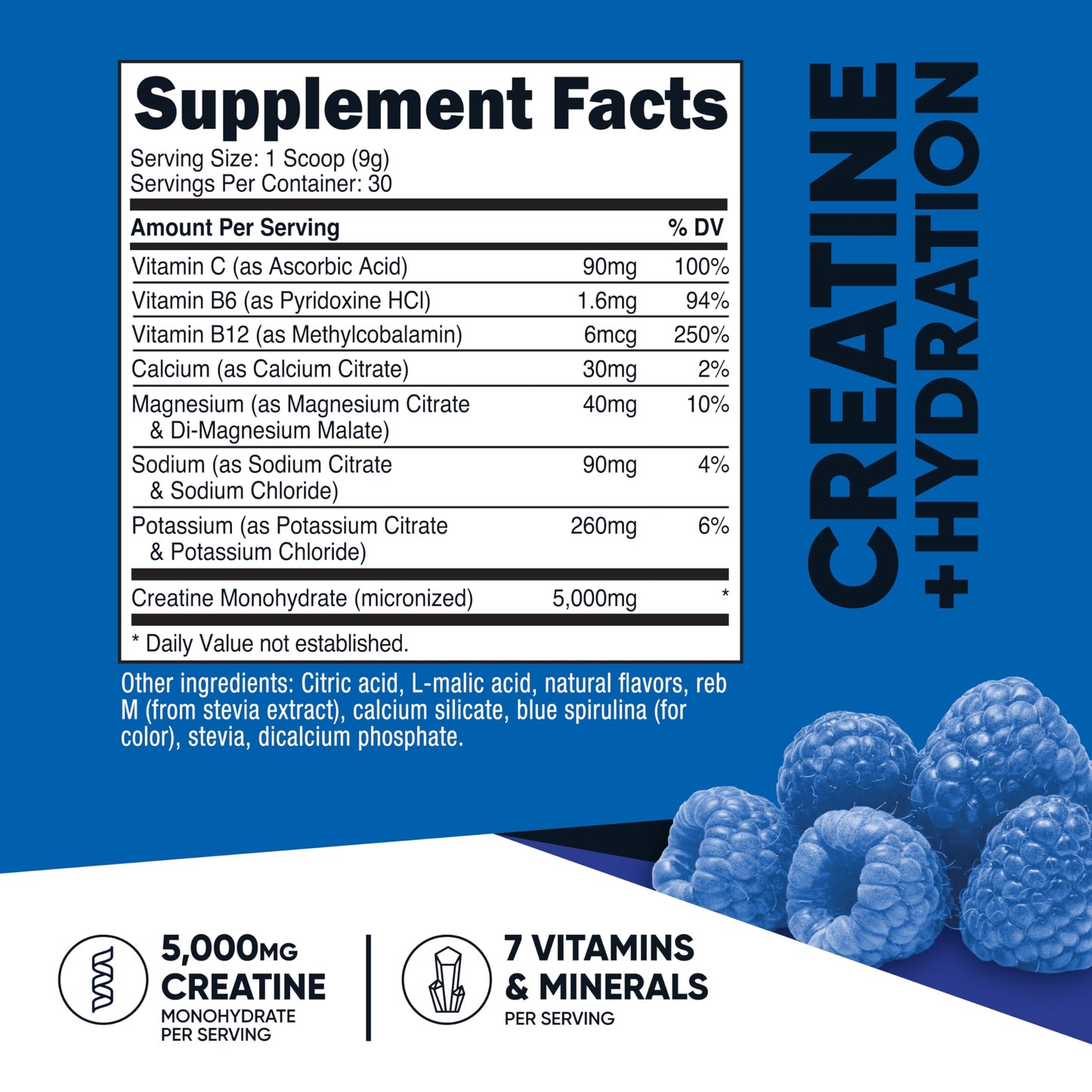 Nutricost Creatine Monohydrate + Hydration Blue Raspberry – 30 Servings