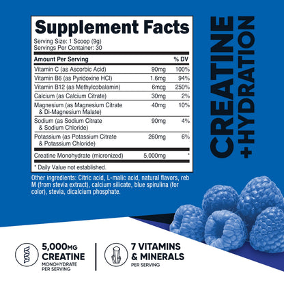 Nutricost Creatine Monohydrate + Hydration Blue Raspberry – 30 Servings