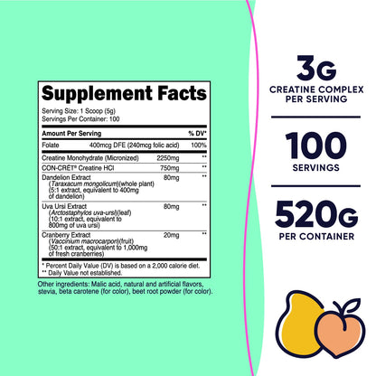 Nutricost Creatine Monohydrate Powder for Women – Peach Mango, 100 Servings, Vegetarian, Non-GMO, Gluten Free
