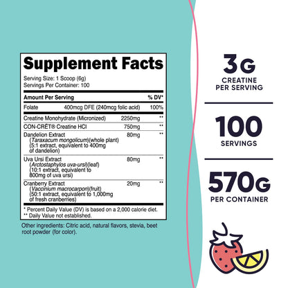 Nutricost Creatine Monohydrate Powder for Women – Strawberry Lemonade, 100 Servings