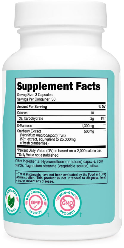 Nutricost D-Mannose with Cranberry Extract 1300mg - 90 Capsules