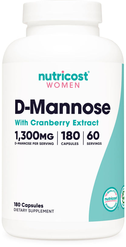 Nutricost D-Mannose with Cranberry Extract for Women – 1300mg | 180 Capsules