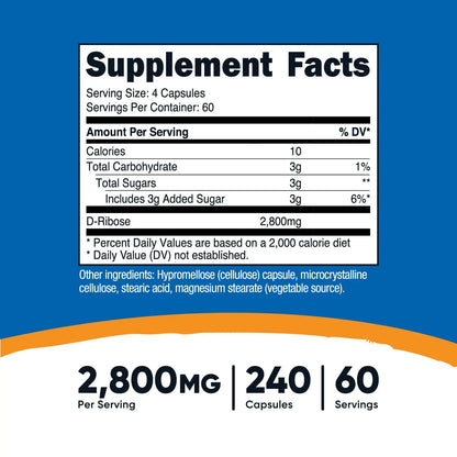 Nutricost D-Ribose 700mg (2800mg per Serving) – 240 Capsules x 2 Pack – Vegetarian, Non-GMO, Gluten Free BritishVita | Premium UK Vitamins & Wellness Supplements