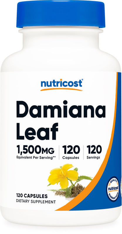 Nutricost Damiana Leaf Capsules (1500 mg Equivalent) – 120 Capsules | Vegan, GMO-Free