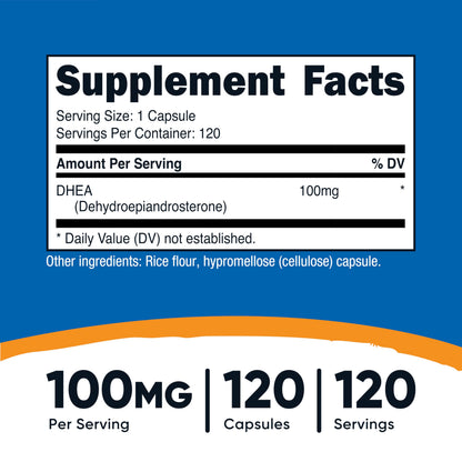 Nutricost DHEA 100mg - 120 Capsules | Gluten Free, Non-GMO, Soy Free