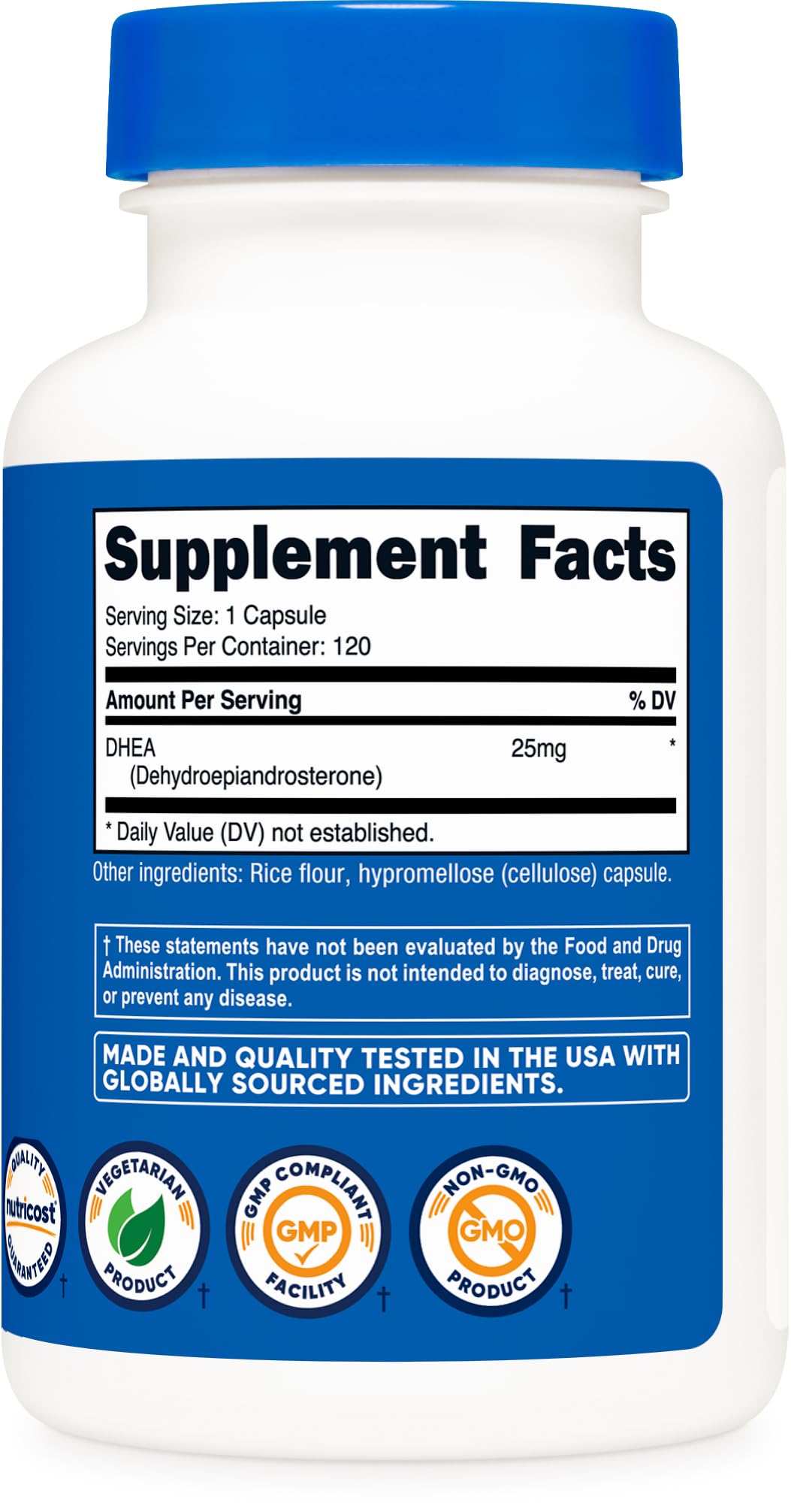 Nutricost DHEA 25mg - 120 Capsules | Gluten Free, Non-GMO, Soy Free
